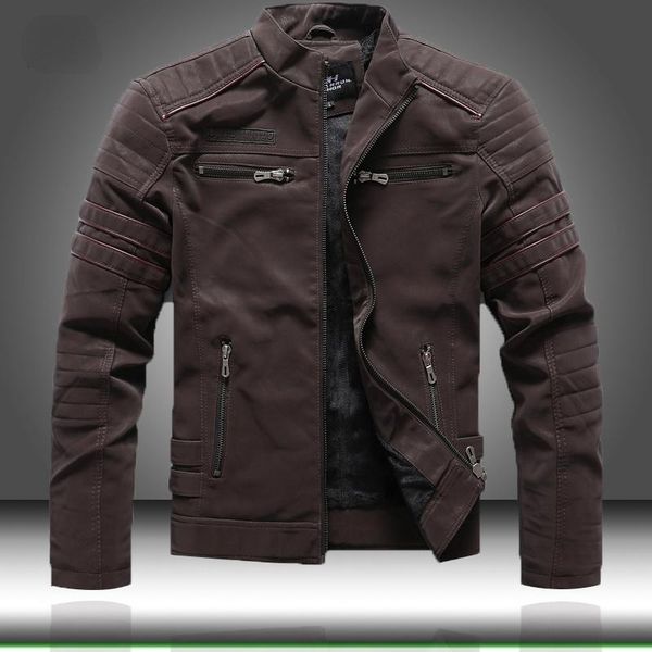 

men's jackets 2021 autumn winter leather jacket casual fashion stand collar motorcycle men slim pu coats, Black;brown