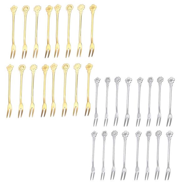 

16pcs 5.3 inch flower stainless steel fruit forks dessert cake salad cocktail fork two prong dinner baking & pastry tools