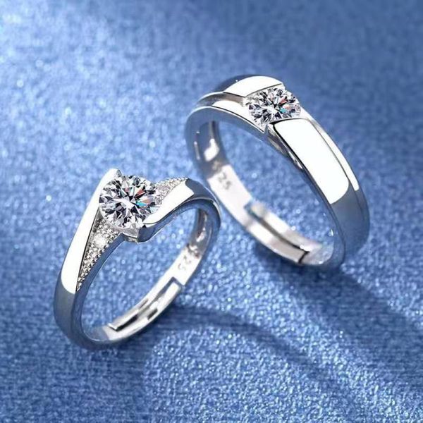 

wedding rings 1 pair diamond copper plated silver resizable crystal engagement ring couple adjustable finger jewelry wholesale, Slivery;golden