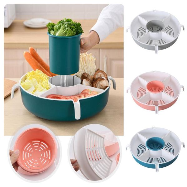 

storage bags kitchen supplies fruit plate, snack plate rotating water removal basket household vegetable double assorted tool
