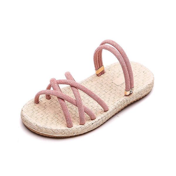 

girls breathable strip beach sandals kids summer gladiator shoes 2021 children soft bottom roman size 26-36 sneakers, Black;red