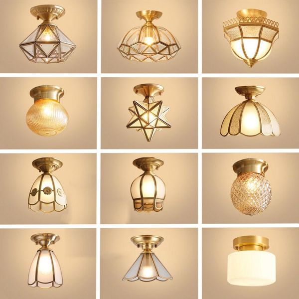 

ceiling lights european style copper aisle light corridor american simple porch entrance hall balcony lamp cloakroom small lighti