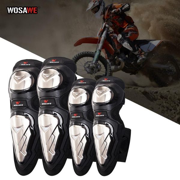 

elbow & knee pads wosawe 4pcs motorcycle protector stainless steel shin guards protective gear motocross eblow guard, Black;gray