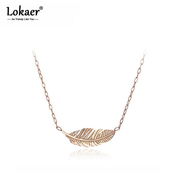 Lokaer Classic Chains de Aço Inoxidável Colar Colar Rosa Cor De Ouro Pena Gravatas Nupcial Casamento Jóias N18032