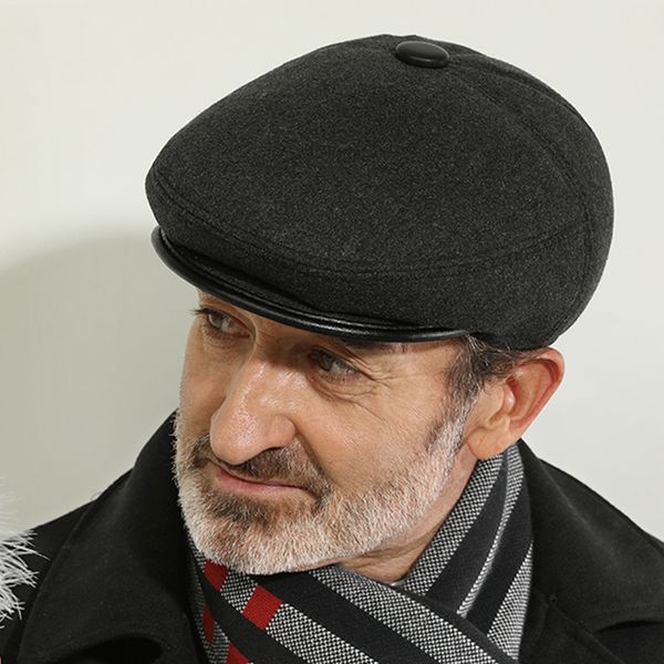 

winter newsboy hat with earflaps beret dad hat winter keep warm hats for old men cap middle-aged and elderly visor cap, Blue;gray