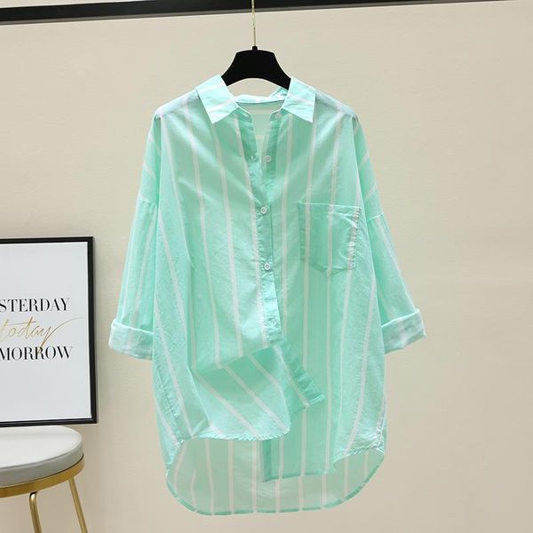 

women's blouses & shirts superaen vertical striped sunscreen shirt summer 2021 loose casual yellow long top, White