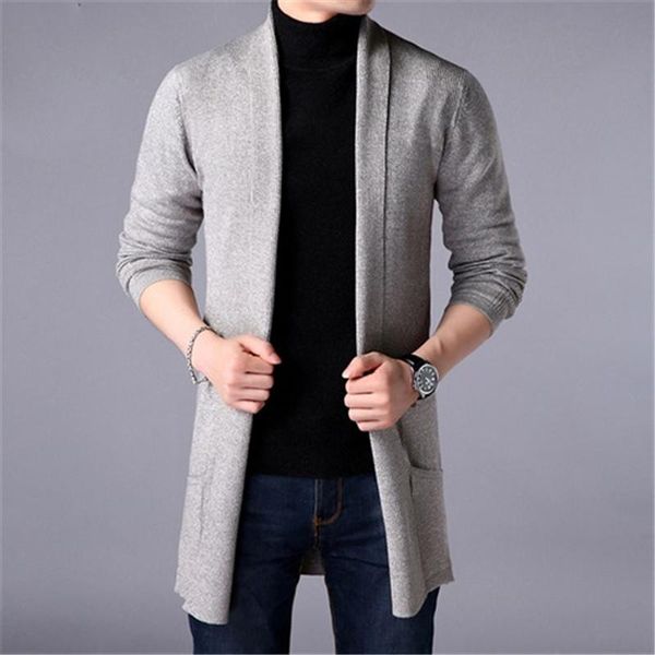 

Men's Sweaters Sweater Coats Men Fashion 2021 Autumn Slim Long Solid Color Knitted Jacket Casual Cardigan, White;black