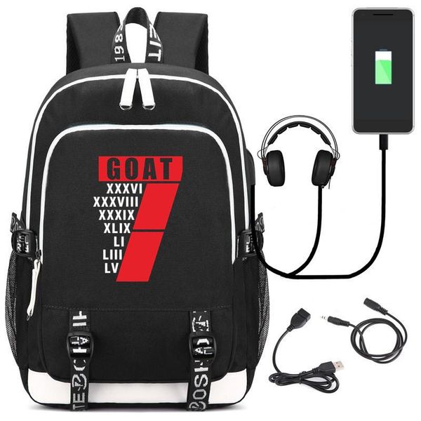 

brady 7 wins champion football goat backpack lover college school bagpack harajuku travel shoulder bags usb charging