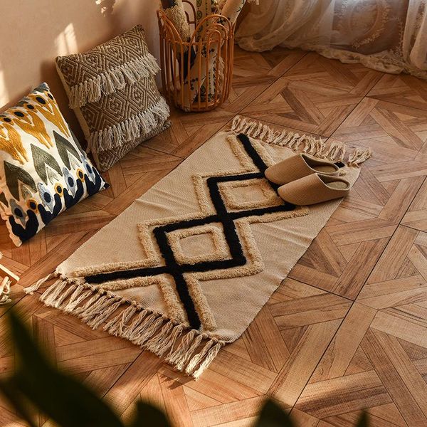 

carpets nordic style ins cotton and linen tassel woven floor mat bedroom bedside simple modern carpet home comfortable