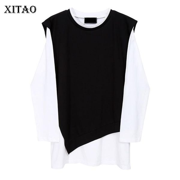

women's hoodies & sweatshirts xitao patchwork hit color hoodie women 2021 autumn casual fashion style temperament all match o neck clot, Black