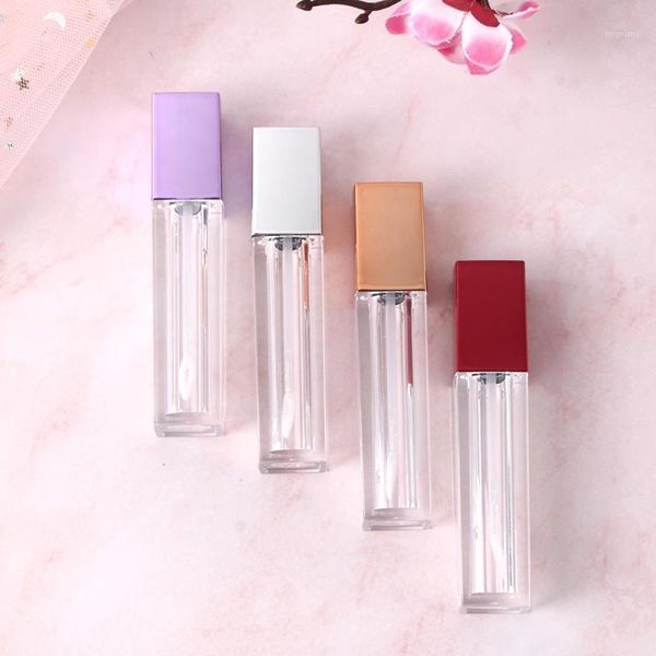 

1/5pcs 5.5ml square lip gloss tube with wand red sliver cap empty refillable plastic bottles makeup vials diy container1