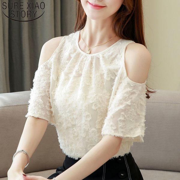 

summer fashion blouses short sleeve off shoulder casual o-neck elegant women clothing office lady 5566 50 210415, White