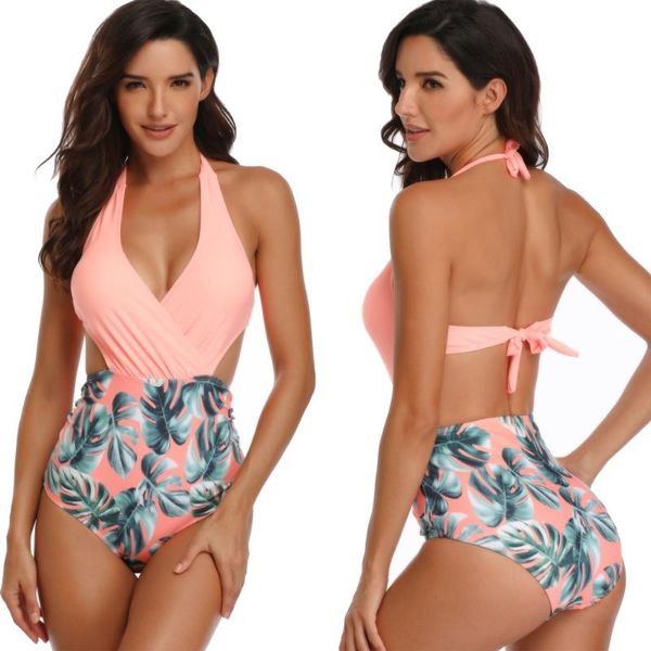 

halter swimwear 2021 stripe one piece swimsuit women backless monokini bodysuit maillot beachwear bathing suit one-piece suits
