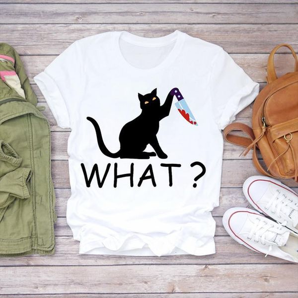 

men cartoon cat 90s animal camisas mujer halloween print lady t shirts mens graphic shirt ladies female, White;black