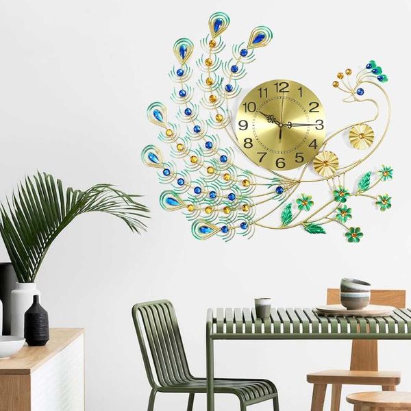 

wall clocks 65x65cm large 3d gold diamond peacock clock nordic metal watch for home living room decor diy ornaments gift