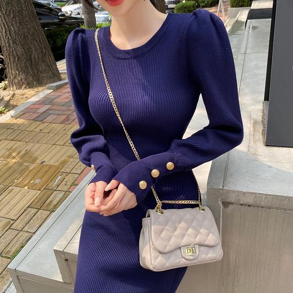 

casual dresses han mo collaosed hubble-bubble sleeve head qiu dong female temperament of edition cultivate one's morality sweater knitt, Black;gray