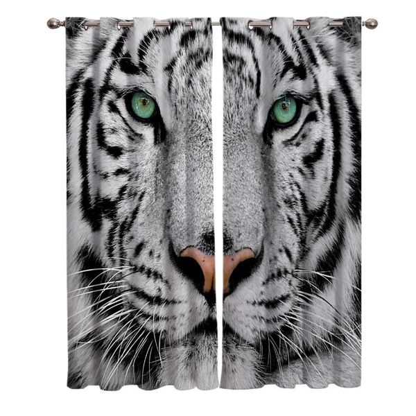 

curtain & drapes white tiger face green eyes window treatments curtains valance kitchen bedroom indoor kids room