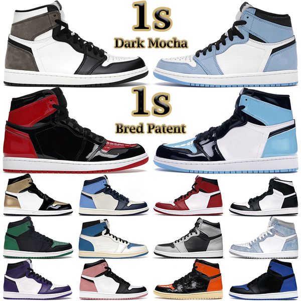 

men women basketball shoes 1s high og jumpman 1 bred patent bordeaux dark mocha banned black white cactus jack court purple rust pink mens t