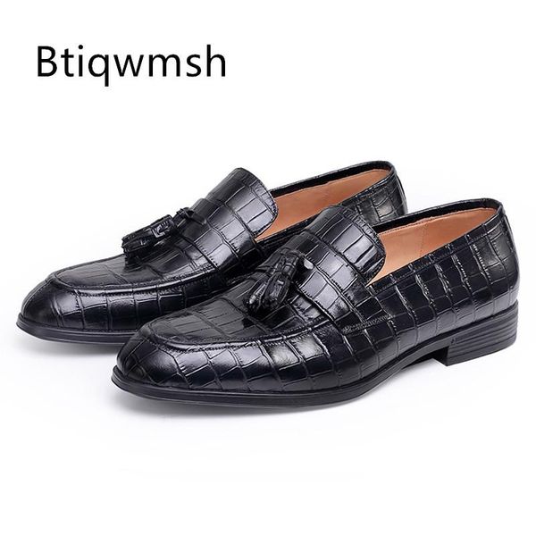 

crocodile leather shoes man round toe tassel black real flat male fashion wedding dress