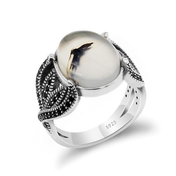 

cluster rings real pure 925 sterling silver men ring with oval big natural stone winding oxidized cz for male women jewelry, Golden;silver