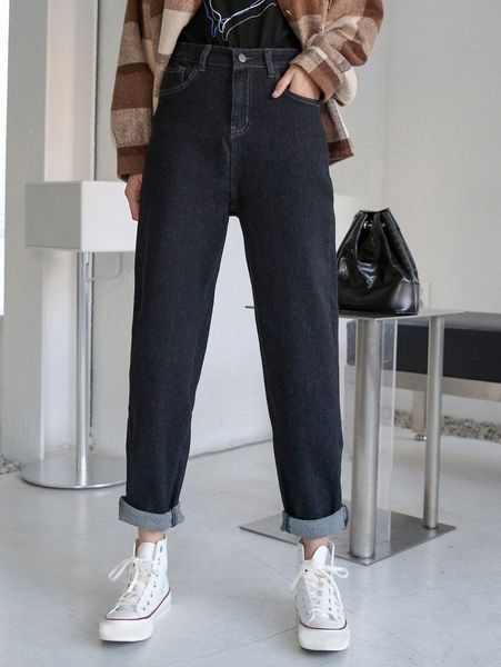 

dazy high waist slant pocket straight leg jeans k3kg#, Blue