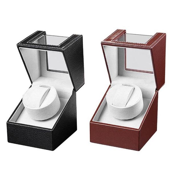 

watch boxes & cases automatic single winder in shell and black leather/carbon fiber leather motor, Black;blue
