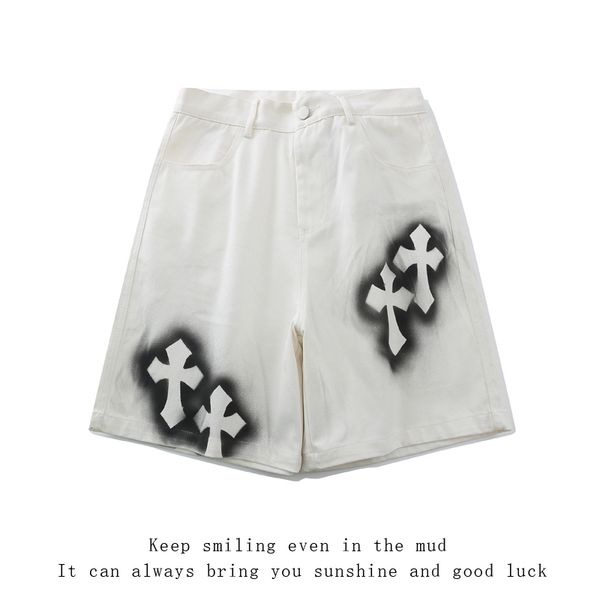 

crosin high black white cross spray painted shorts vibe style street hip hop fashion br versatile 5-point pants for m, White;black