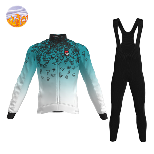 

racing sets slopline 2021 autumn and winter warm fleece cycling jersey men's long-sleeved bib set outdoor bike mtb team clothing, Black;blue