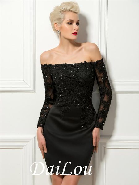 

party dresses sheath/column beaded off-the-shoulder zipper-up appliques long sleeves sheath cocktail dress 2021, White;black