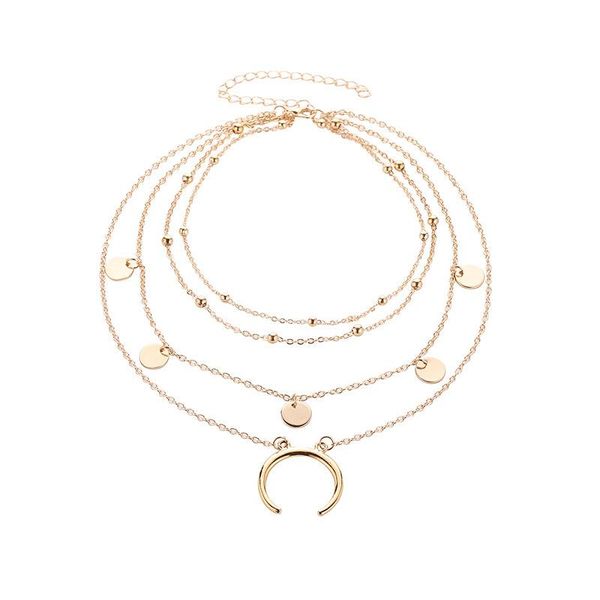 

chains star moon neck chain retro clavicle four layer female, Silver