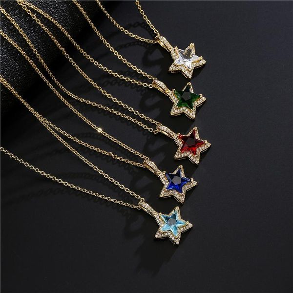 

pendant necklaces luxury star shape cubic zircon stone necklace fashion gold color copper cz women party jewelry accessories gift, Silver