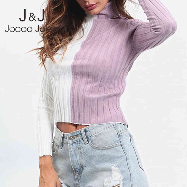 

jocoo jolee women patchwork women turtleneck sweater and pullover autumn casual knitting skinny cropped lady sweater 210518, White;black