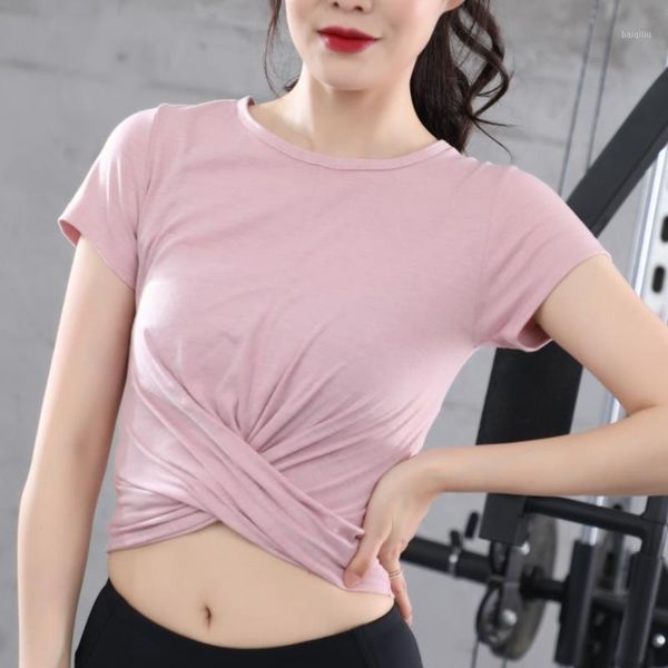 

women long sleeve running shirts exposed navel yoga t-shirts quick dry fitness gym crop solid sports outfit