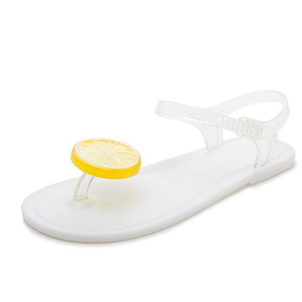 

women cute lemon sandals spilt toe ankle straps jelly flats beach daily walking indoor slippers outdoor casual shoes, Black