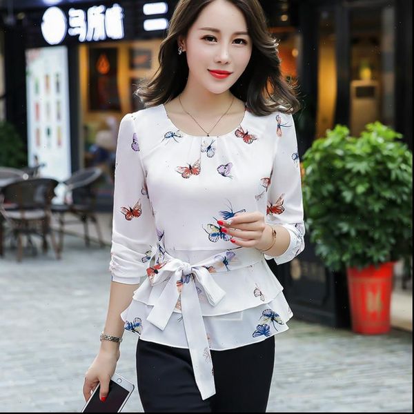 

butterfly women shirt ol blouse cherry white o neck long sleeved spring large size 3xl shirts elegant autumn feminino