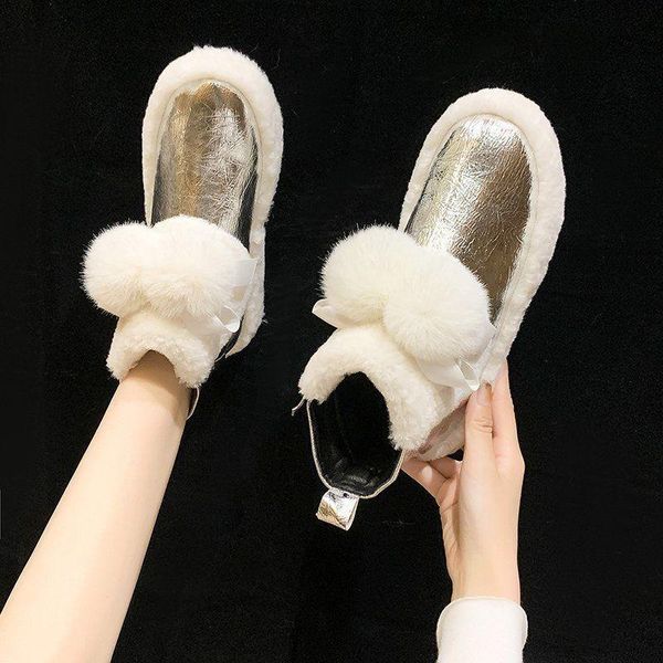 

boots women snow winter shoes warm casual fur ankle female bowtie non slip plush suede rubber flat on fashion ladies, Black
