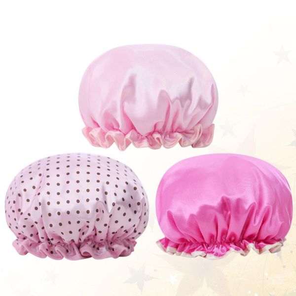 

shower caps 3pcs thicken bathing waterproof breathable hat double layer bath hats bathroom accessories for home (pin