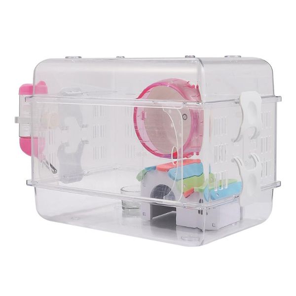 

small animal supplies 1 set hamster cage with running wheel bowl transparent luxury house pet