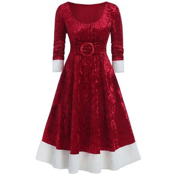

casual dresses autumn and winter stitching contrast color waist closed golden velvet dress christmas women, Black;gray