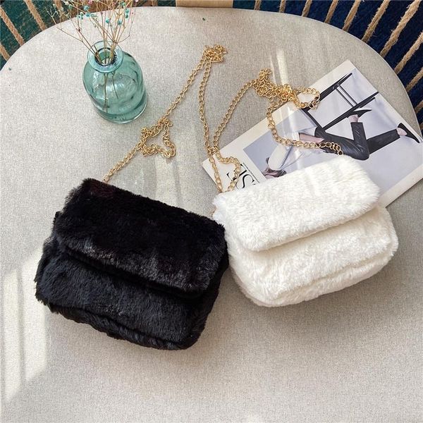 

evening bags faux fur crossbody for women autumn winter plush purses and handbags female phone shoulder bag girls wallet