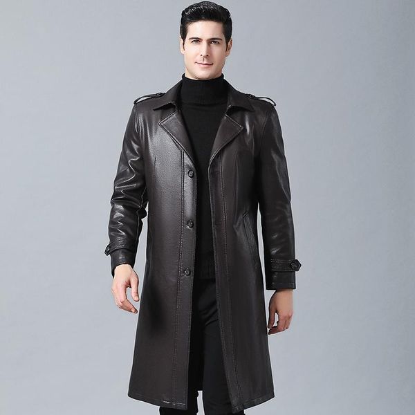 

men's fur & faux 2021 leather autumn large size long pu jacket european and american fashion black s-xxl
