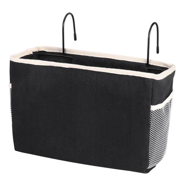 

storage bags ounona 1pc canvas fabric bedside bag holder container hanging organizer for dorm car bed rails black
