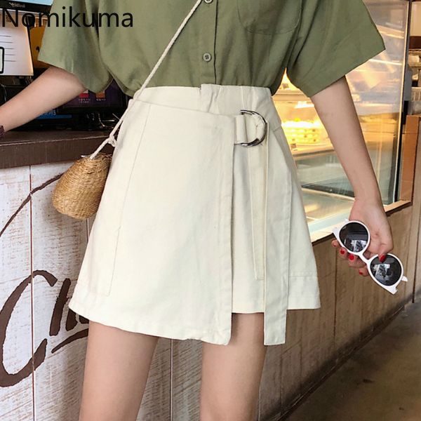 

nomikuma arrival lace up high waist shorts skirts solid color casual fashion irregular short pants women korean style 3b882 210514, White;black