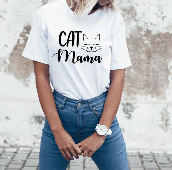 

women's t-shirt amime clothing cat mama mom mother letter printing funny short sleeve cotton tshirt tees drop y2k, White