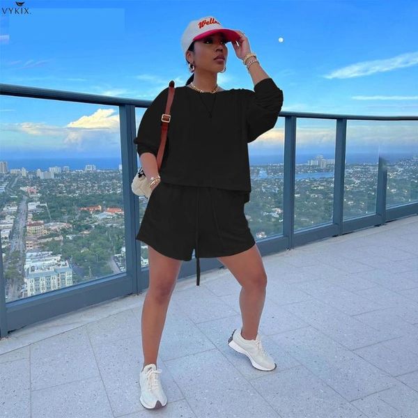 

women's tracksuits fashion women set solid full sleeve o-neck loose drawstring waist shorts two 2 piece active tracksuit fall outfit, Gray