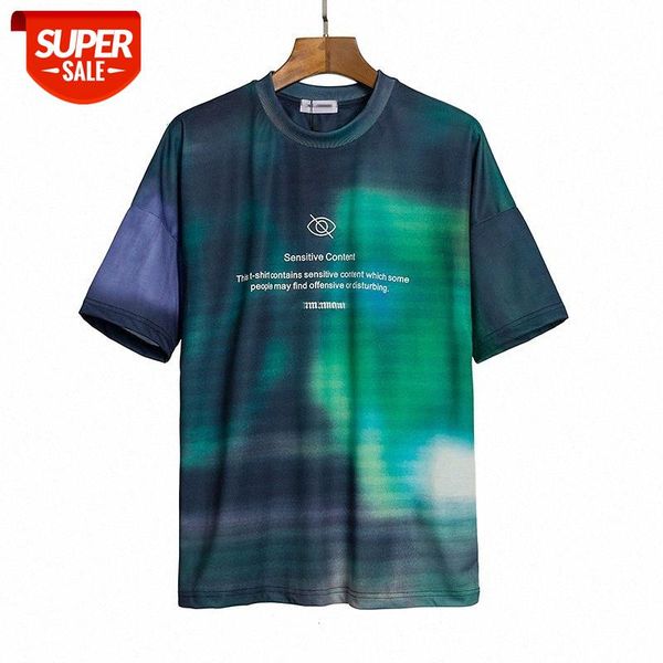 

men's tie-dye northern lights gradient color short-sleeved t-shirt casual round neck short t bottoming shirt #td21, White;black