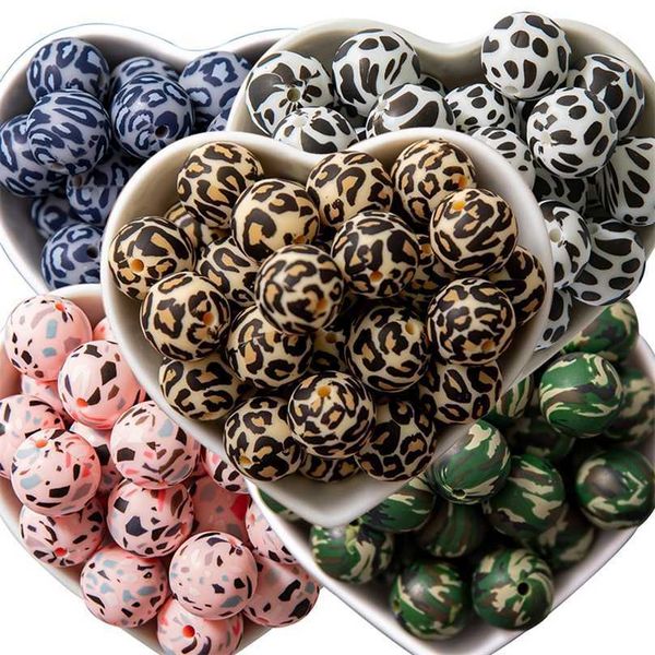 

let's make 50pcs silicone beads 12/15mm leopard print sensory teething necklace diy accessories pacifier chain nursing bpa 211106