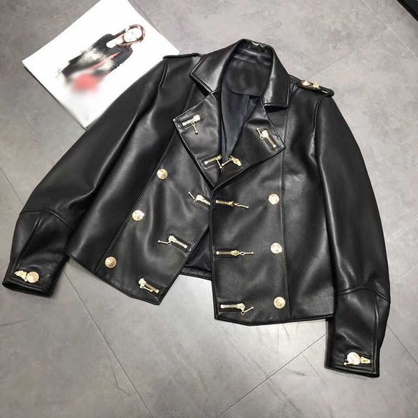 

women's shorts shorts autumn winter women designer buttons korean loose genuine jackets motocycle real sheepskin leather coats a3bu, White;black