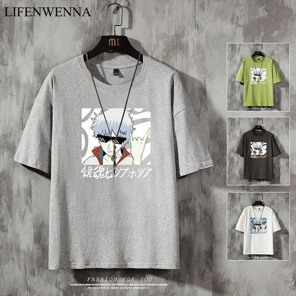 

lifenwenna casual men's t shirt summer anime print o-neck short sleeve t shirts men fashion mens streetwear hip hop tees 5xl 210528, White;black