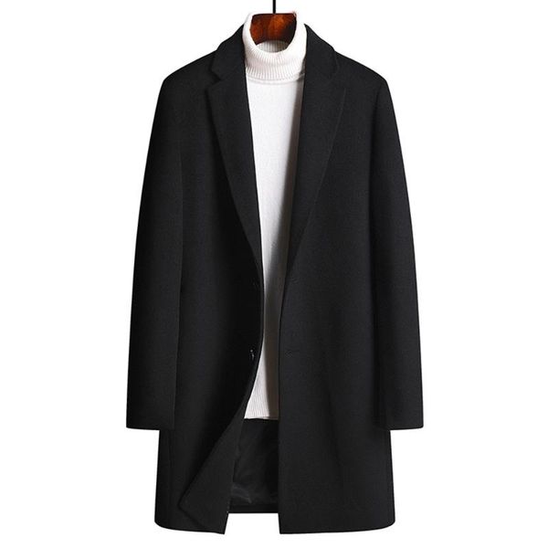 

men's wool & blends autumn winter men coats male fashion blend jackets outerwear smart casual trench, Black